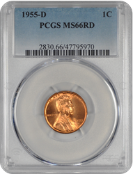 1955-D Lincoln PCGS RD 66