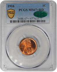 1916 Lincoln PCGS CAC RD 67+