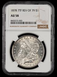 1878 7Tf Rev Of 79 $1 NGC AU-58