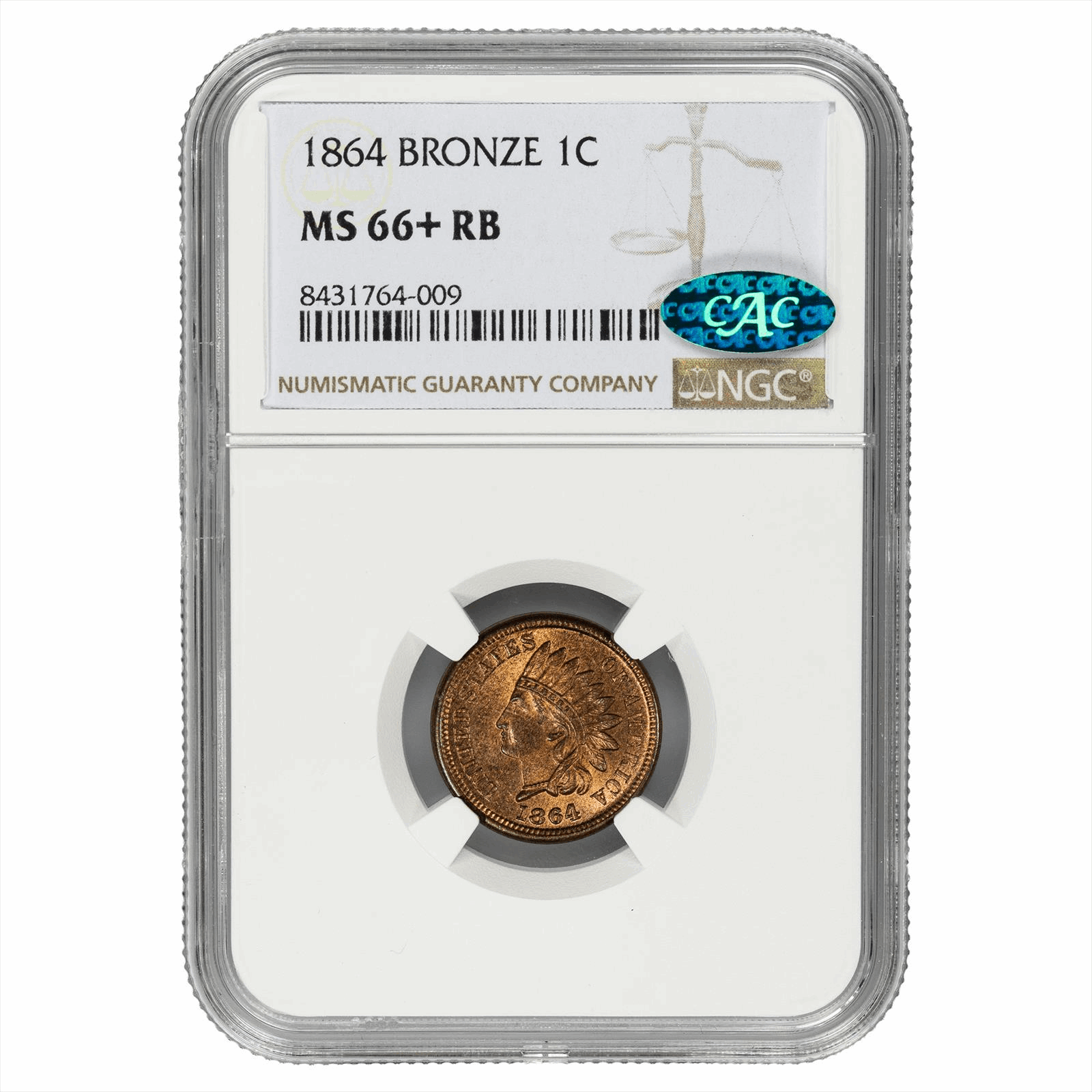1864 Bronze Indian Head Cent 1C NGC MS 66+ RB CAC