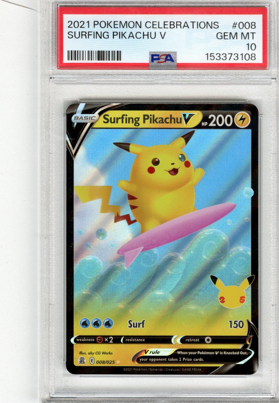 2021 Pokemon Celebrations Surfing Pikachu V #008 PSA GEM MT 10 