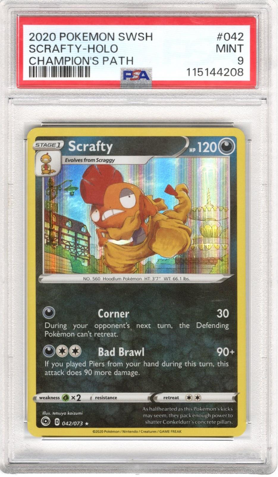 2020 Pokemon SWSH Champions Path Scrafty - Holo #042 PSA Mint 9 