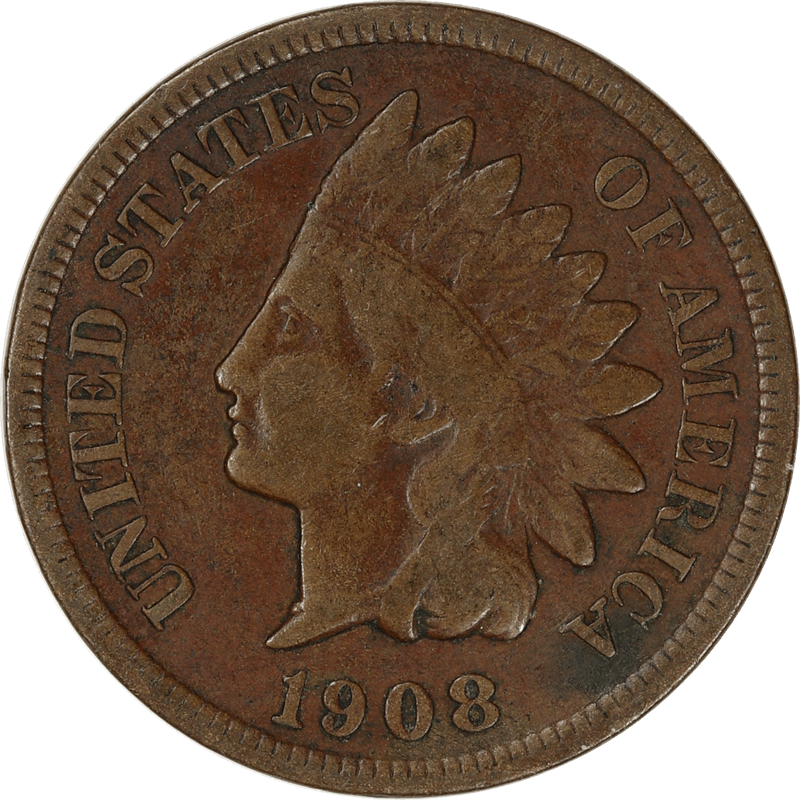 1908-S Indian Head Cent 1c, Circulated, Fine - Original 