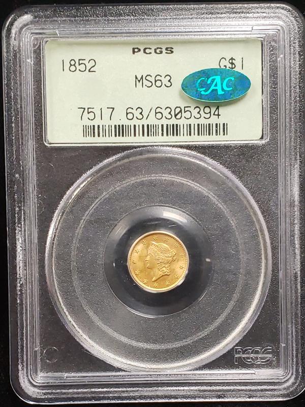 1852 Liberty Head PCGS MS63 CAC OGH