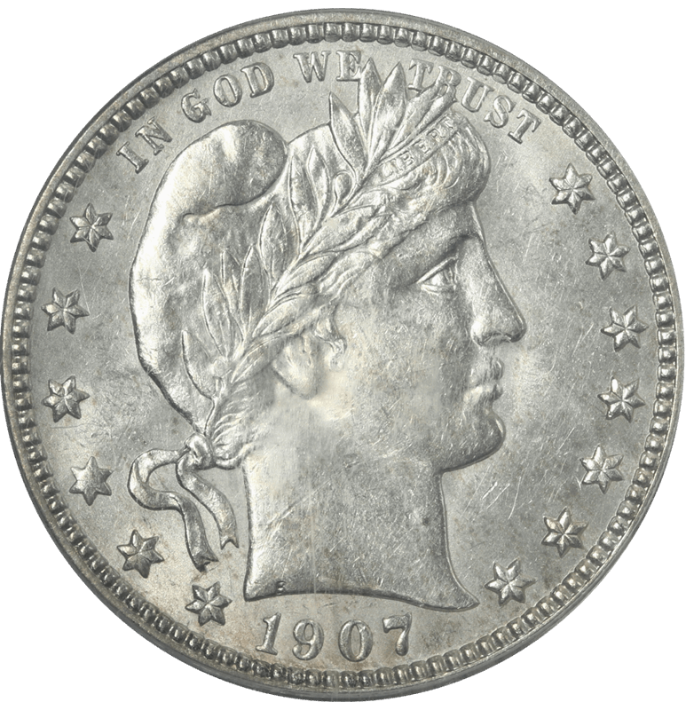 1907-O Barber Quarter, PCGS AU-58 - Old Green Tag, White Coin 