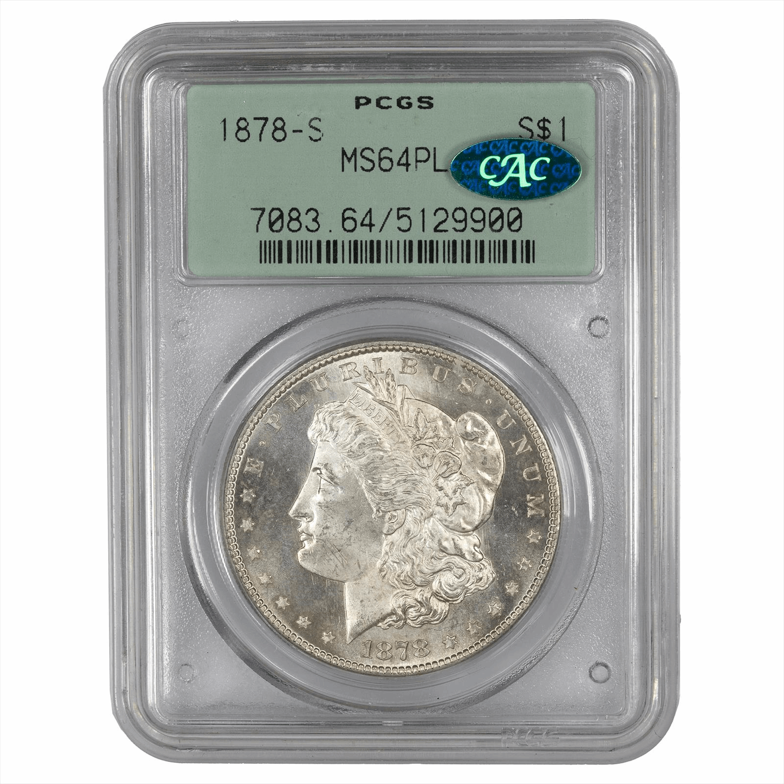 1878-S Morgan Silver Dollar $1 PCGS MS 64 PL CAC