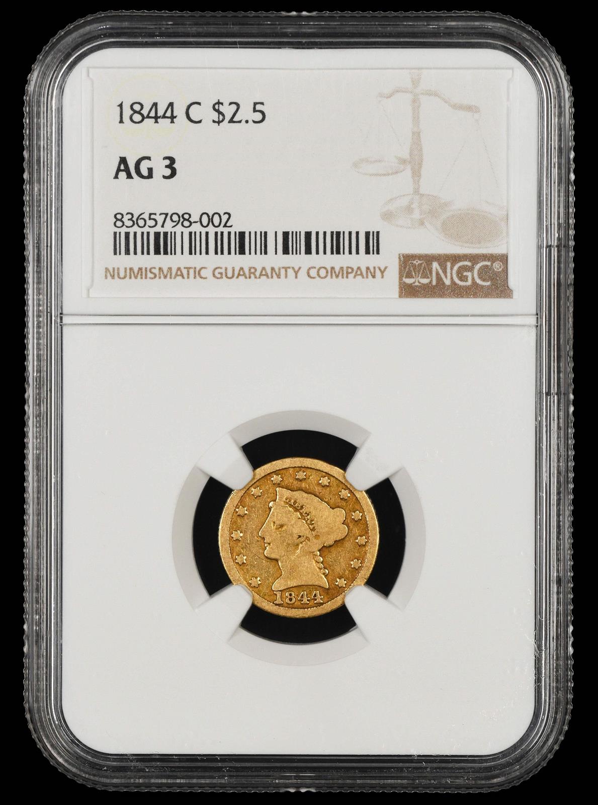 1844 C $2.5 Gold NGC AG 3