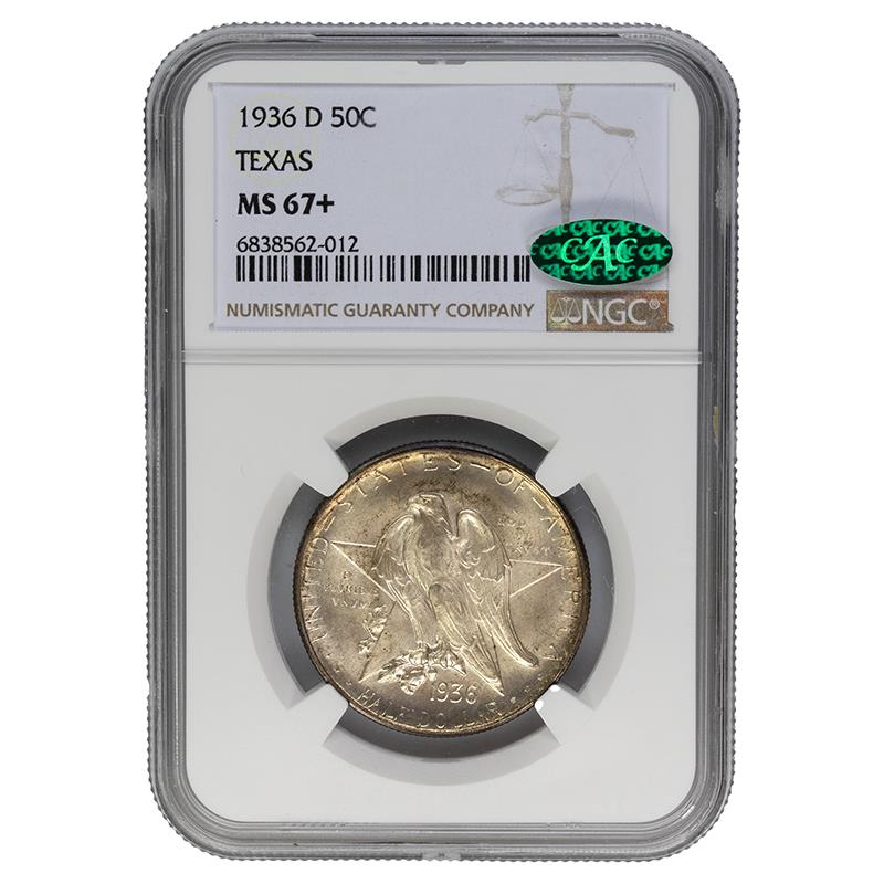 1936-D Texas Commemorative Half Dollar 50c NGC MS67+ CAC Certified