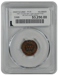 1900 1C Indian Cent - Type 3 Bronze PCGS RB (CAC) #3532-1 PR66+
