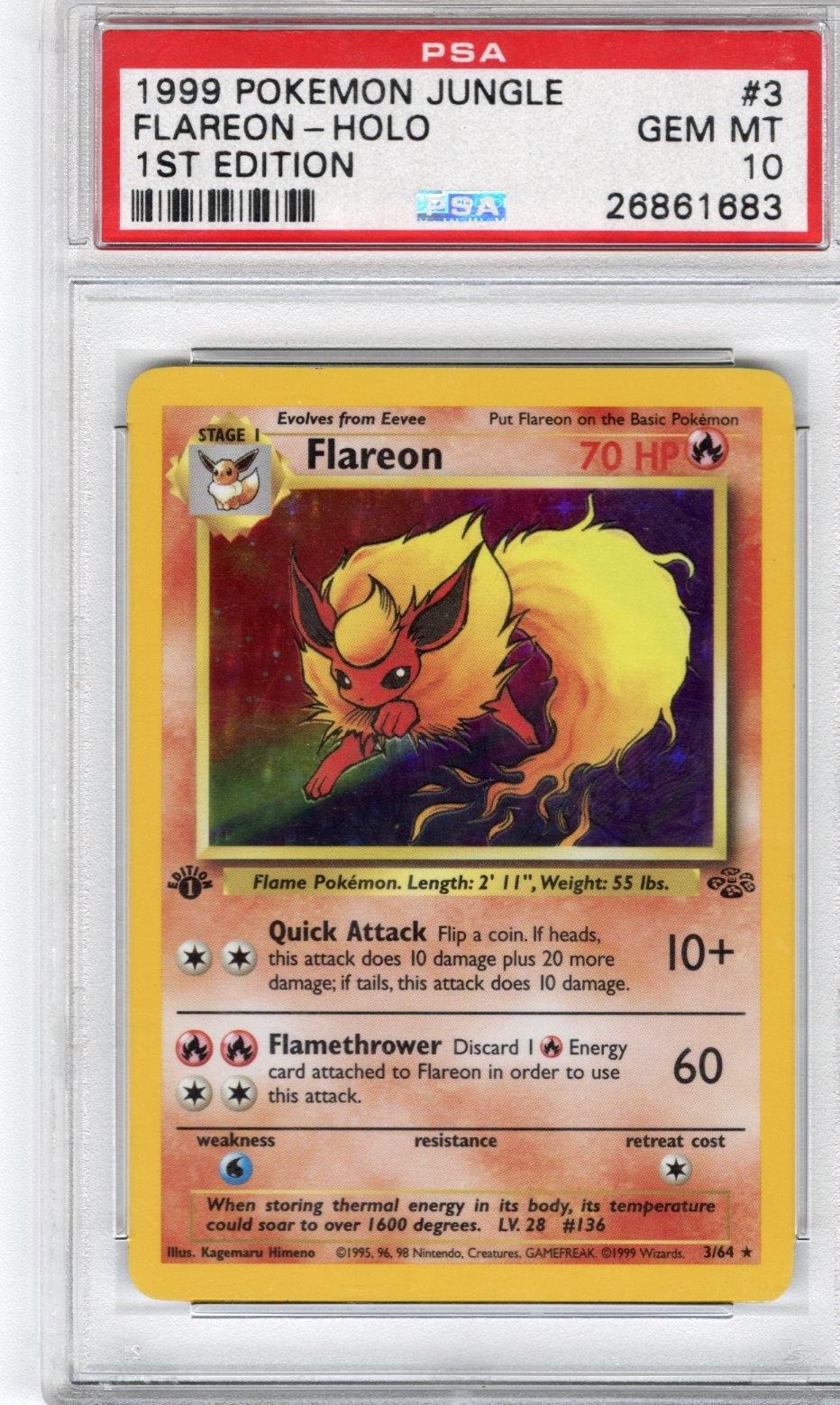 1999 Pokemon Jungle Flareon Holo 1st Edition PSA GEM MT 10 