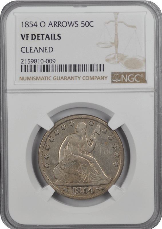 1854-O Arrows Seated Liberty Half Dollar NGC Cleaned