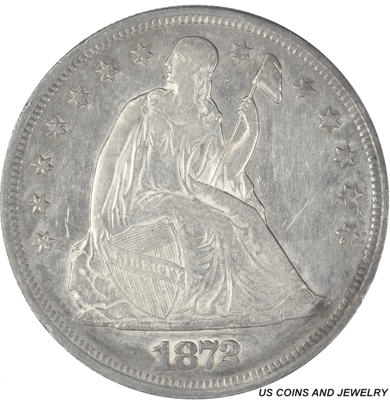 1872 Liberty Seated Dollar with Motto Almost Uncirculated - Original Appearance