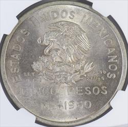 1950 Mexico 5 Peso NGC MS66 