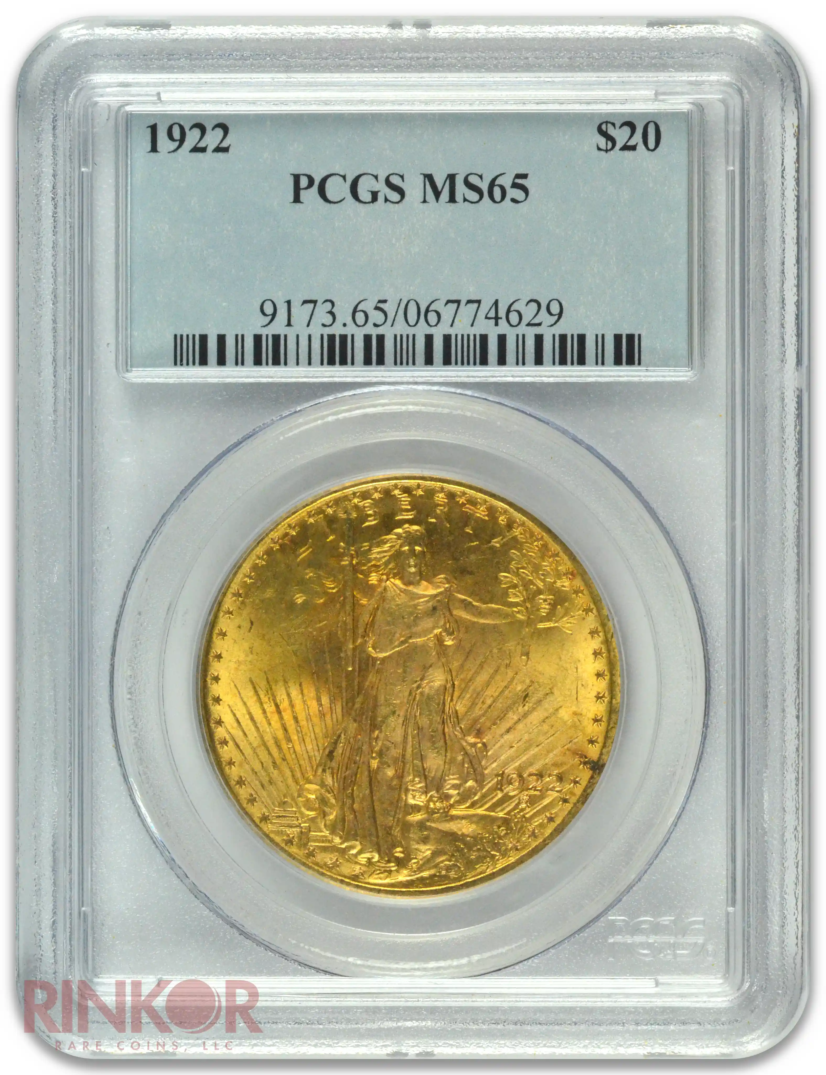 1922 St. Gaudens $20 PCGS MS 65