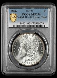 1886 $1 VAM 1C 3+2 Reverse Clash Hot 50 PCGS MS 65+