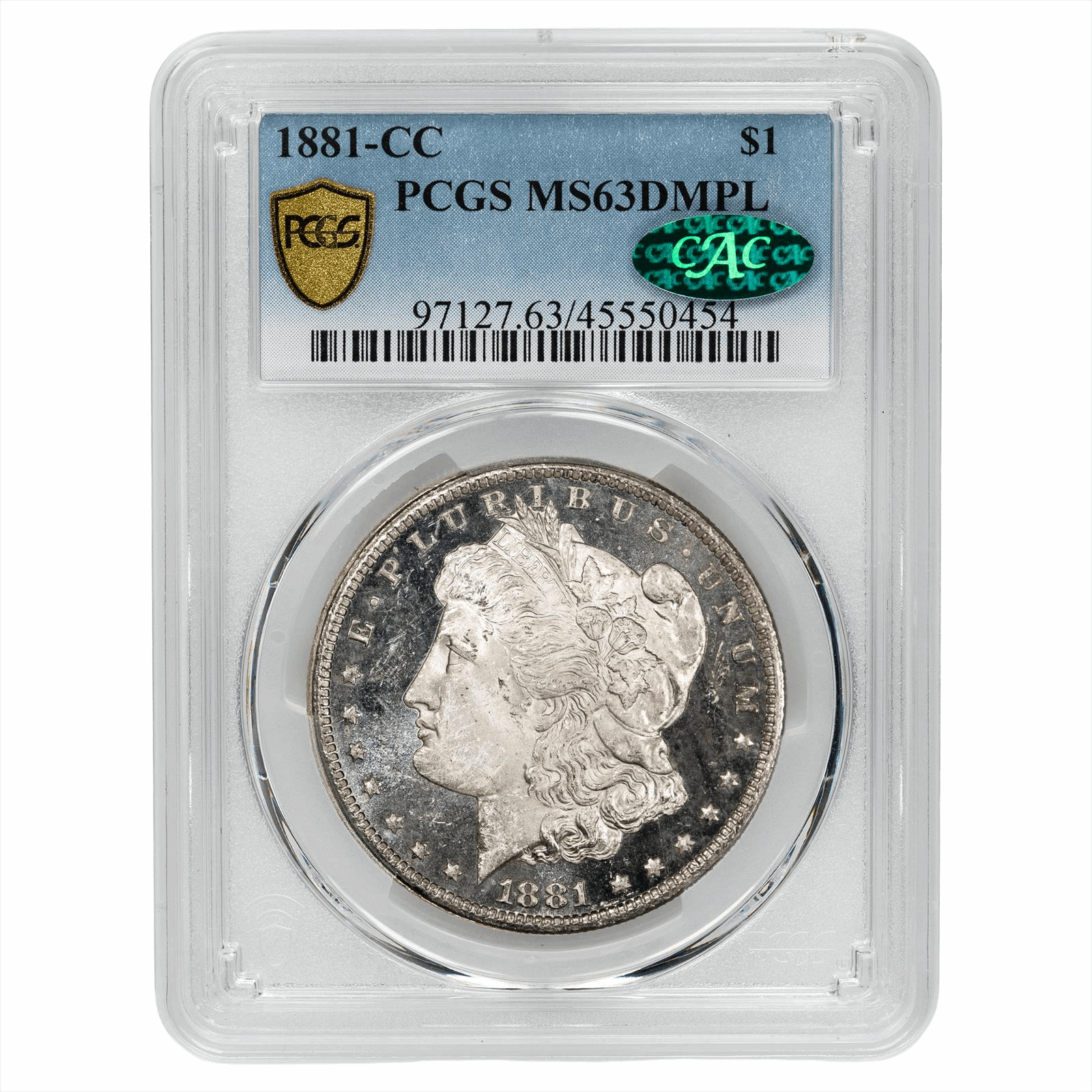 1881-CC Morgan Silver Dollar $1 PCGS MS 63 DMPL CAC