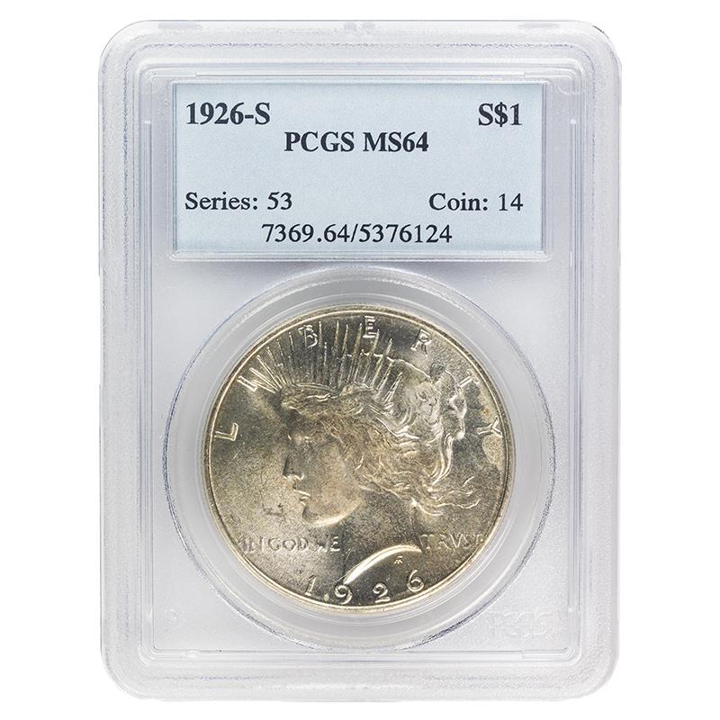 1926-S Peace Dollar,  $1 PCGS MS 64 