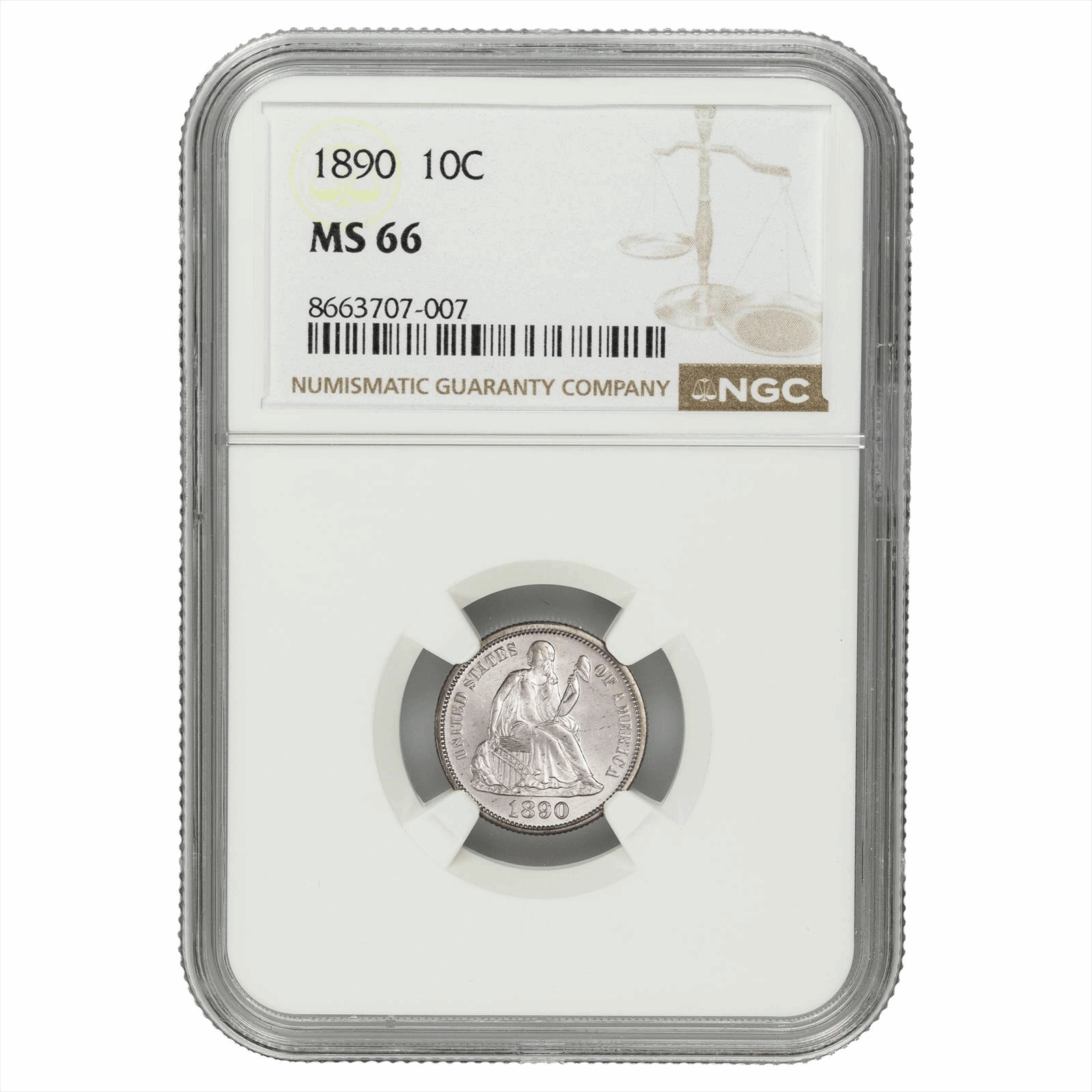1890 Seated Liberty NGC MS 66 