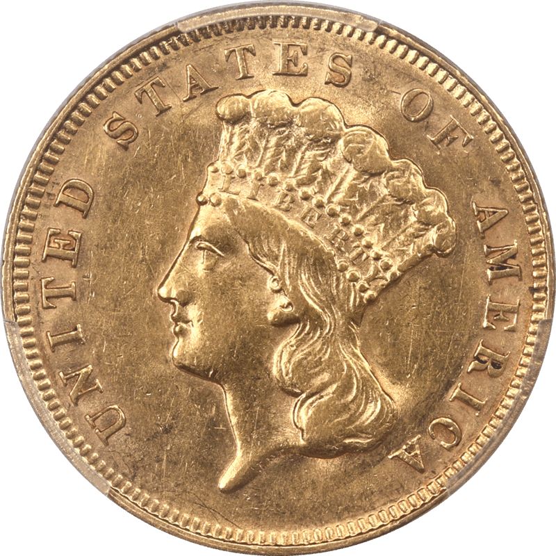1878 Indian Princess $3 Gold Piece PCGS AU58 - Nice Original Coin