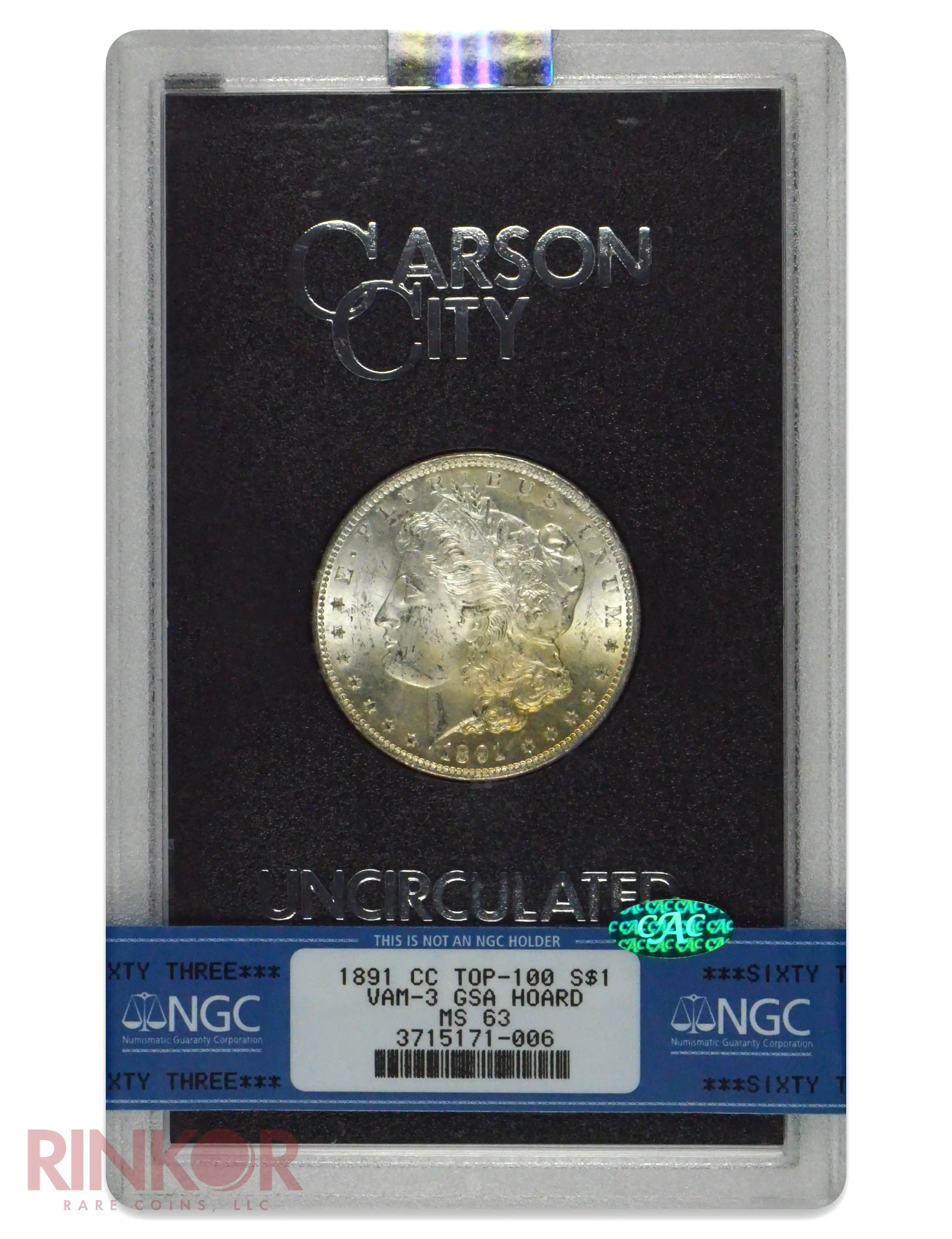 1891-CC $1 GSA Hoard Morgan Dollar VAM-3 NGC MS 63 CAC