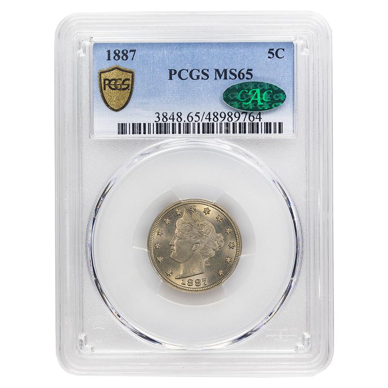 1887 5c Liberty V Nickel - PCGS MS65 CAC - Subtle Toning