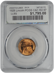 1926 Lincoln PCGS CAC RD 67