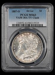 1887-O $1 VAM 30A TY Clash PCGS MS 63