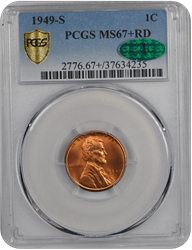 1949-S Lincoln PCGS CAC RD 67 +