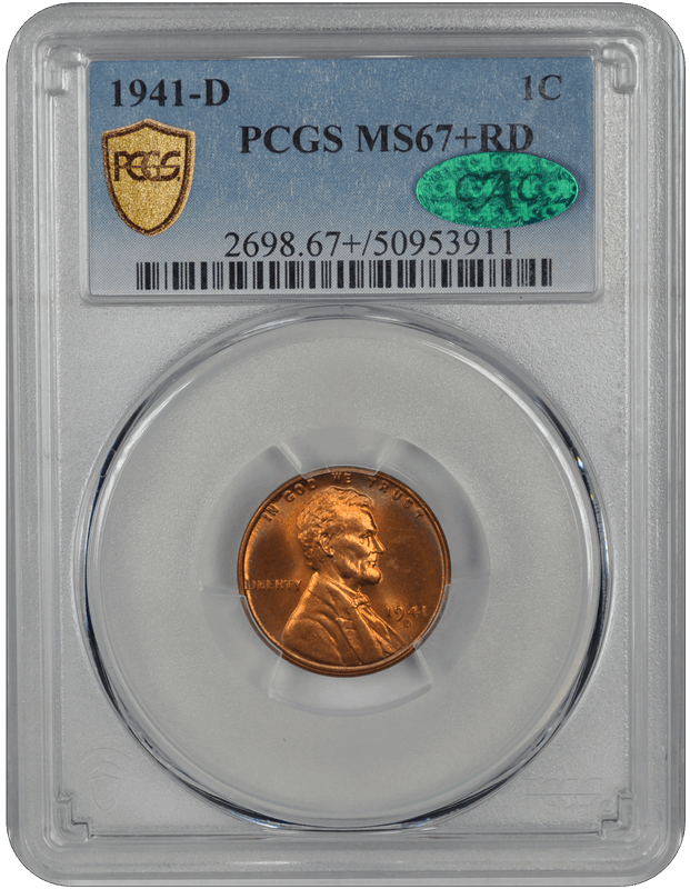 1941-D Lincoln PCGS CAC RD 67+