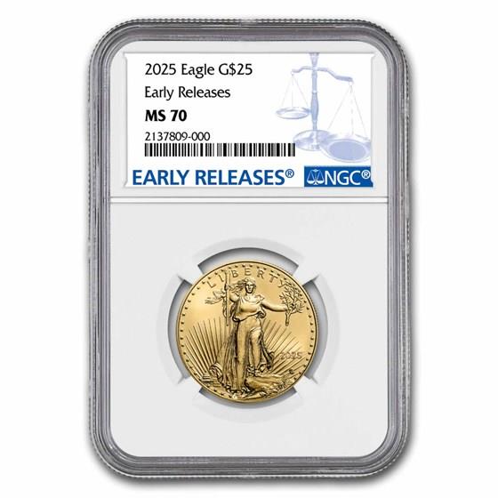 2025 $25 1/2oz. American Gold Eagle, ER, MS70, NGC 