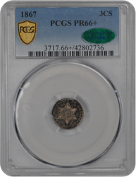 1867 3CS Three Cent Silver PCGS  (CAC) #3323-2 PR66+