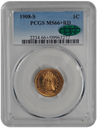 1908-S Indian Head PCGS CAC RD 66+