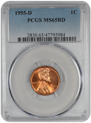 1955-D Lincoln PCGS RD 65