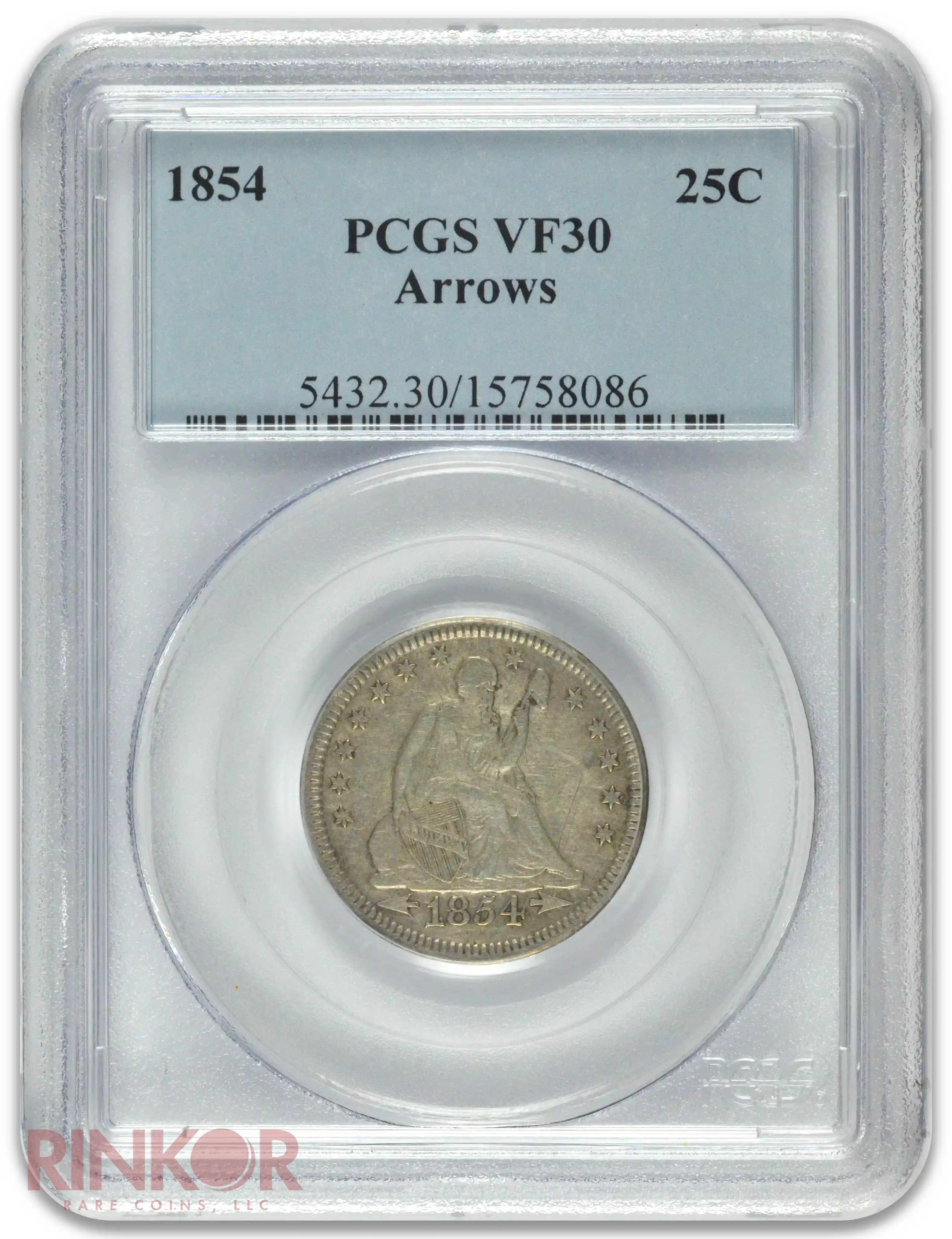 1854 Seated Liberty Quarter PCGS VF-30