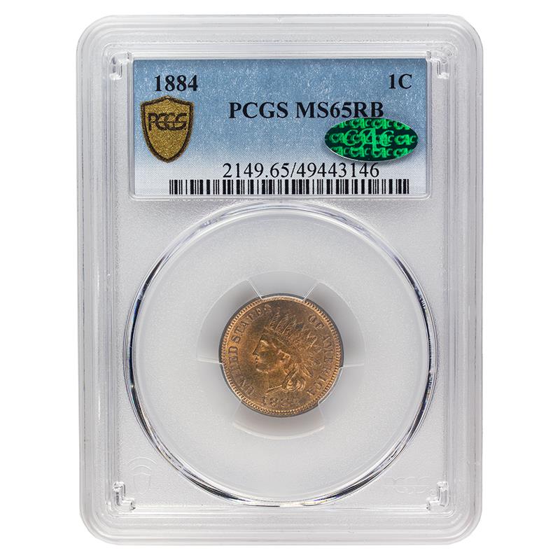 1884 Indian Head Cent, 1C PCGS MS 65 RB CAC Certified