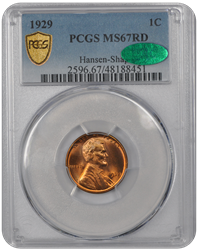 1929 Lincoln PCGS (CAC) RD 67 