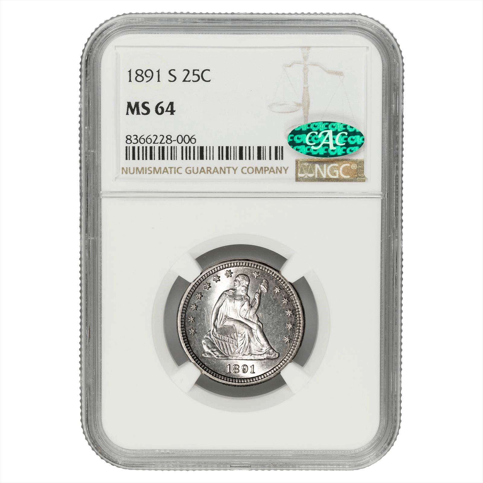 1891-S Seated Liberty Quarter 25C NGC MS 64 CAC