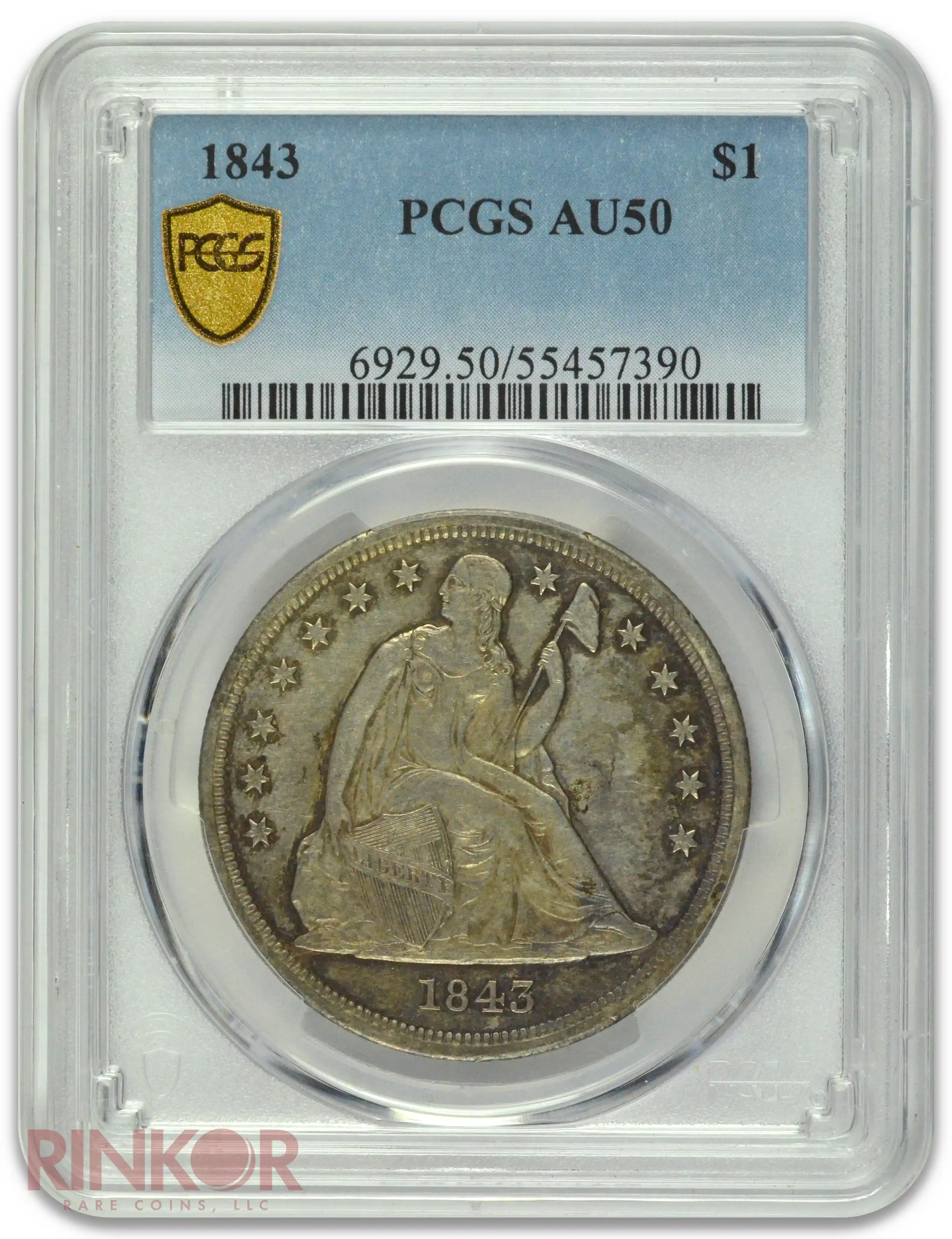 1843 $1 Seated Dollar PCGS AU-50