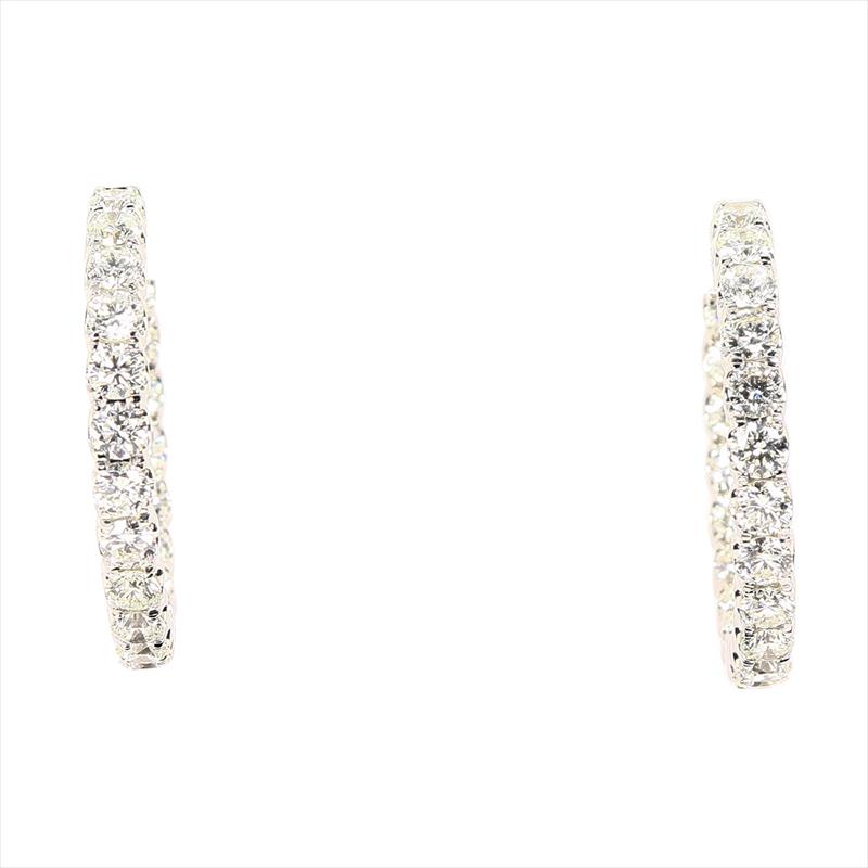 14k White Gold Diamond Inside/Out Hoop Earrings - Approx: 4.92ctw 