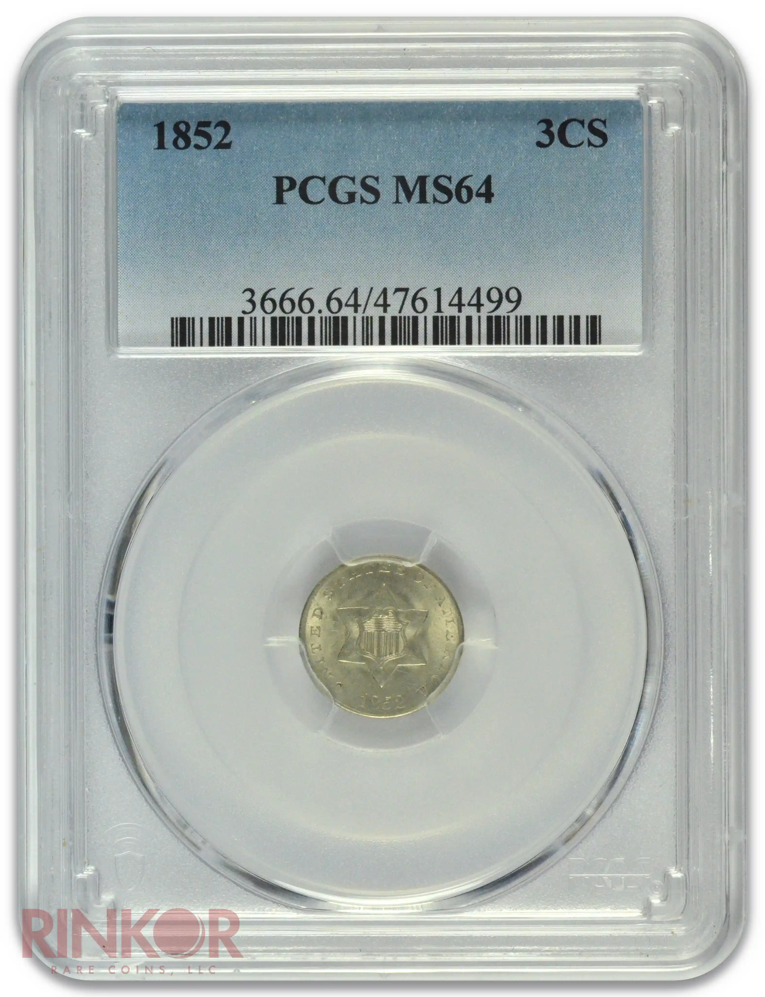 1852 Silver Three Cent PCGS MS 64