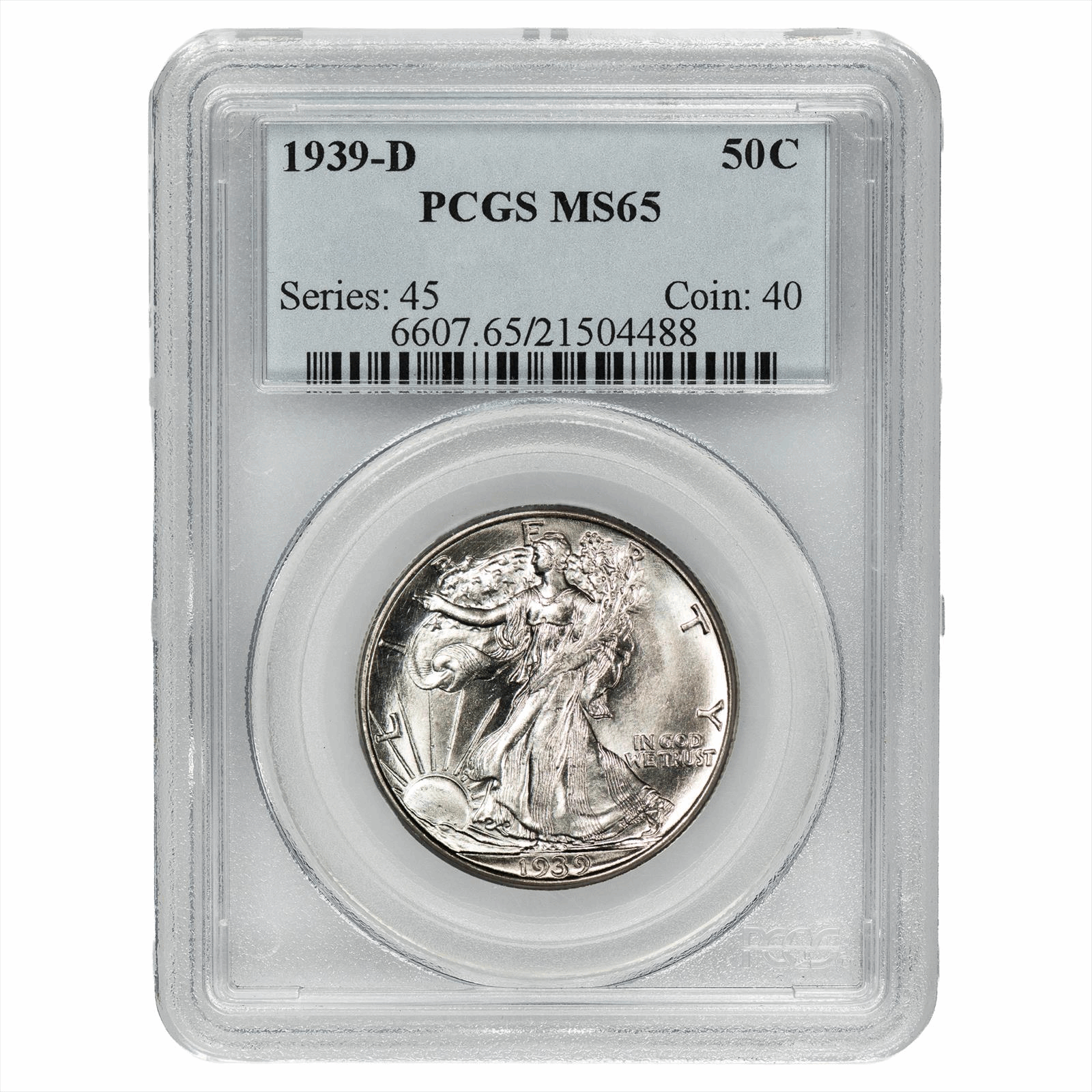 1939-D Walking Liberty Half Dollar 50C PCGS MS 65