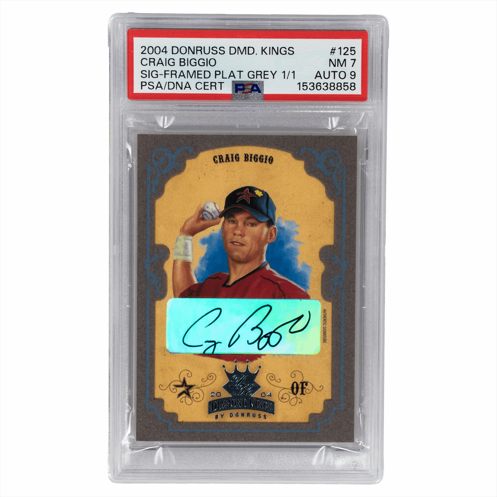 2004 Donruss DMD. Kings Craig Biggio SIG-Framed Plat Grey 1/1 #125 PSA/DNA NM 7 AUTO 9