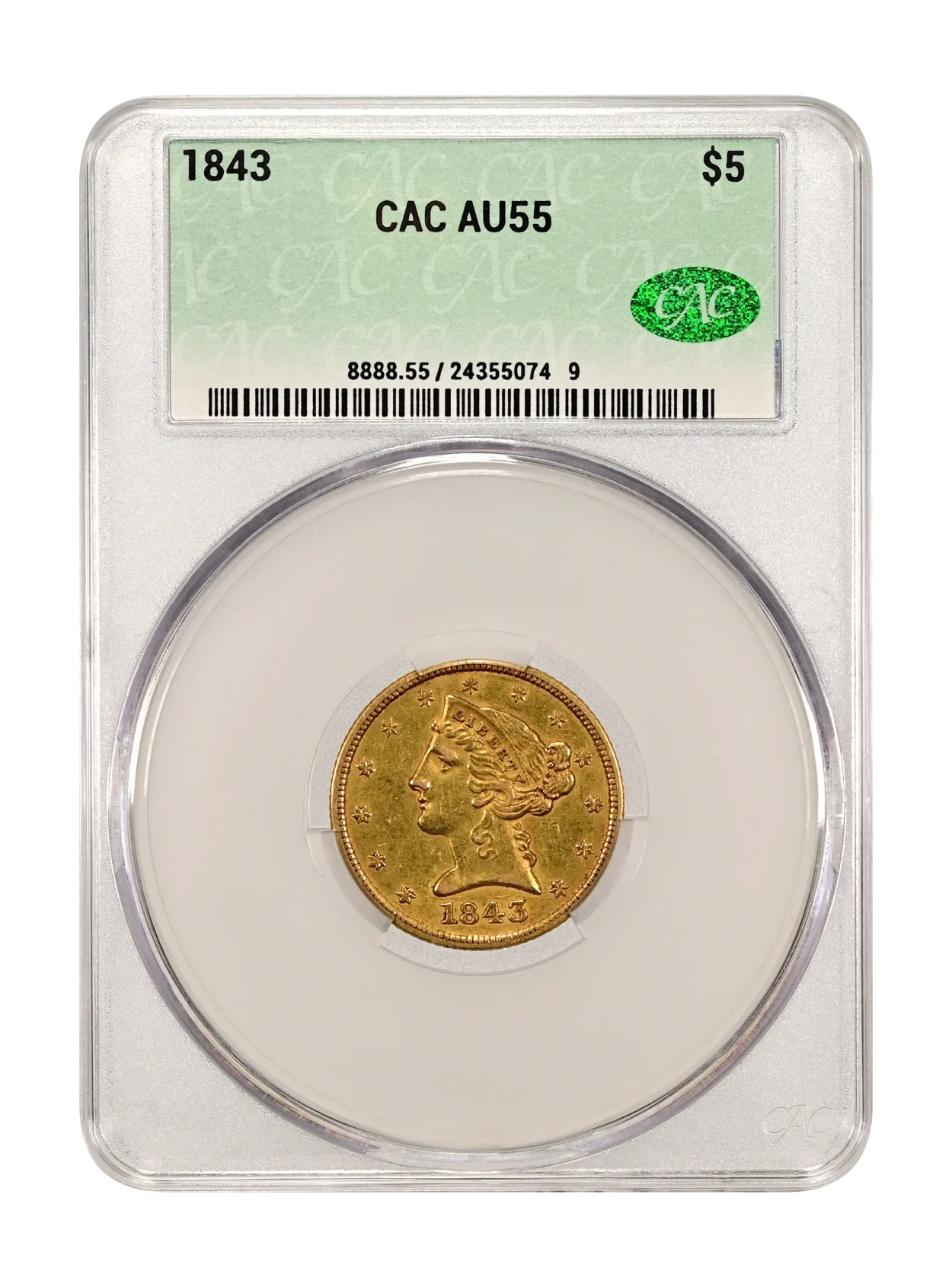 1843 $5 CACG AU-55