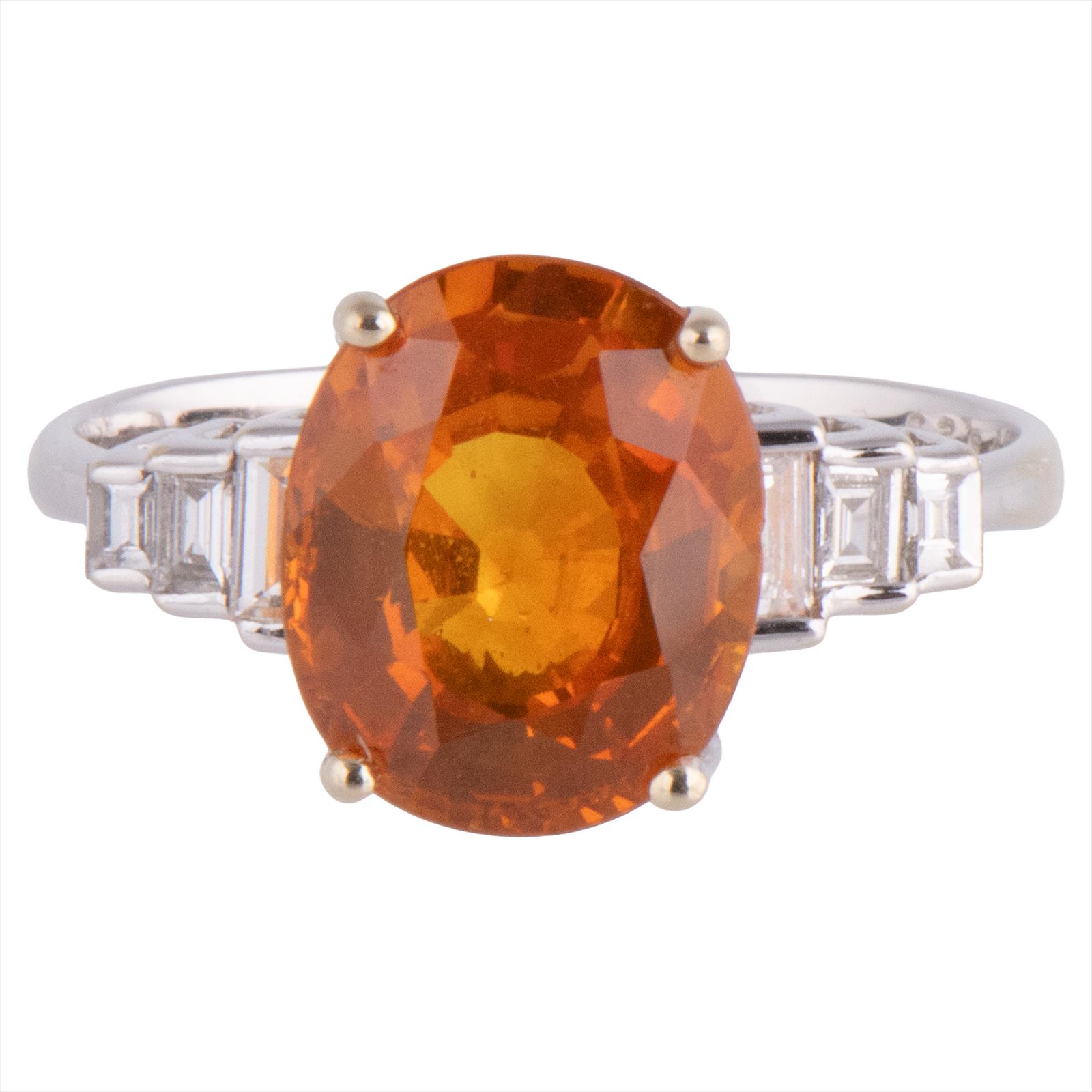 4.03ct Oval Yellow Orange Sapphire 18K White Gold Ring Size 7 3.6G AGL Cert 