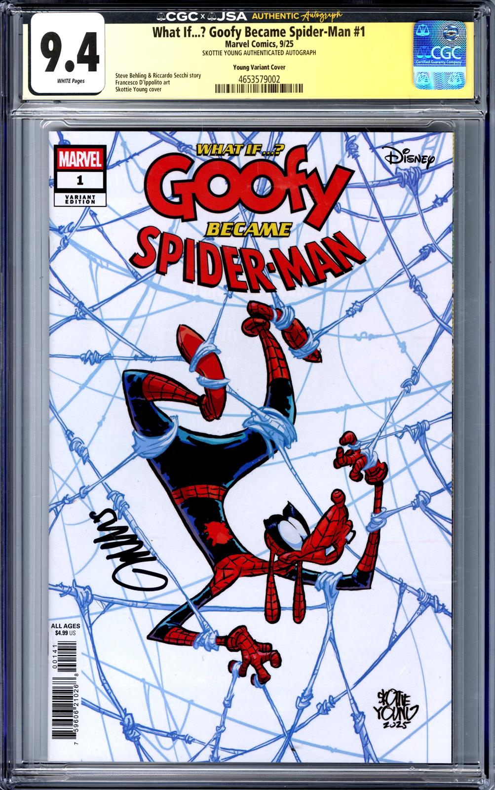 What If...? Goofy Became Spider-Man #1 Signed by Skottie Young CGC Signature Series (Young Variant Cover) 9.4