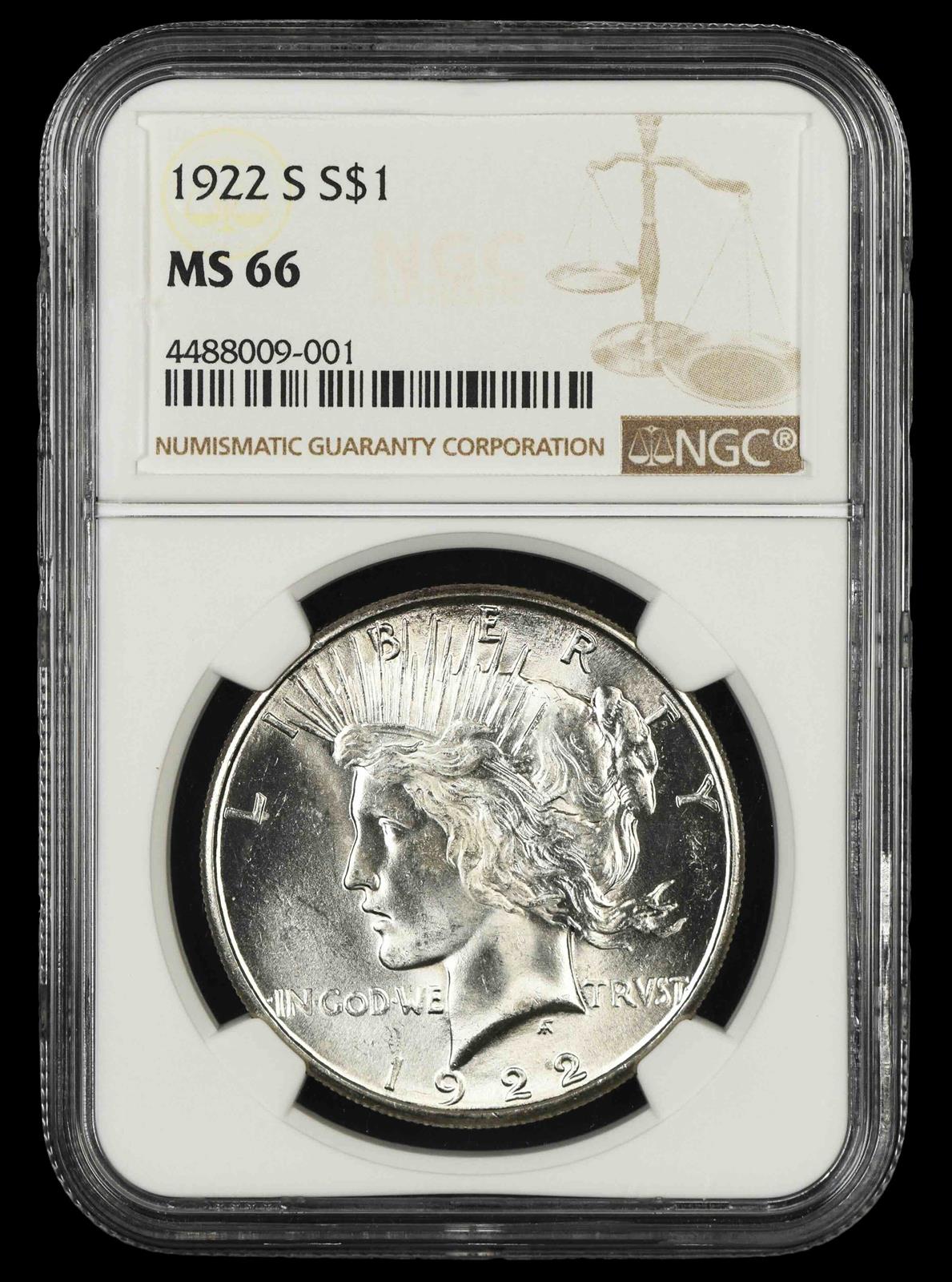 1922 S $1 NGC MS 66