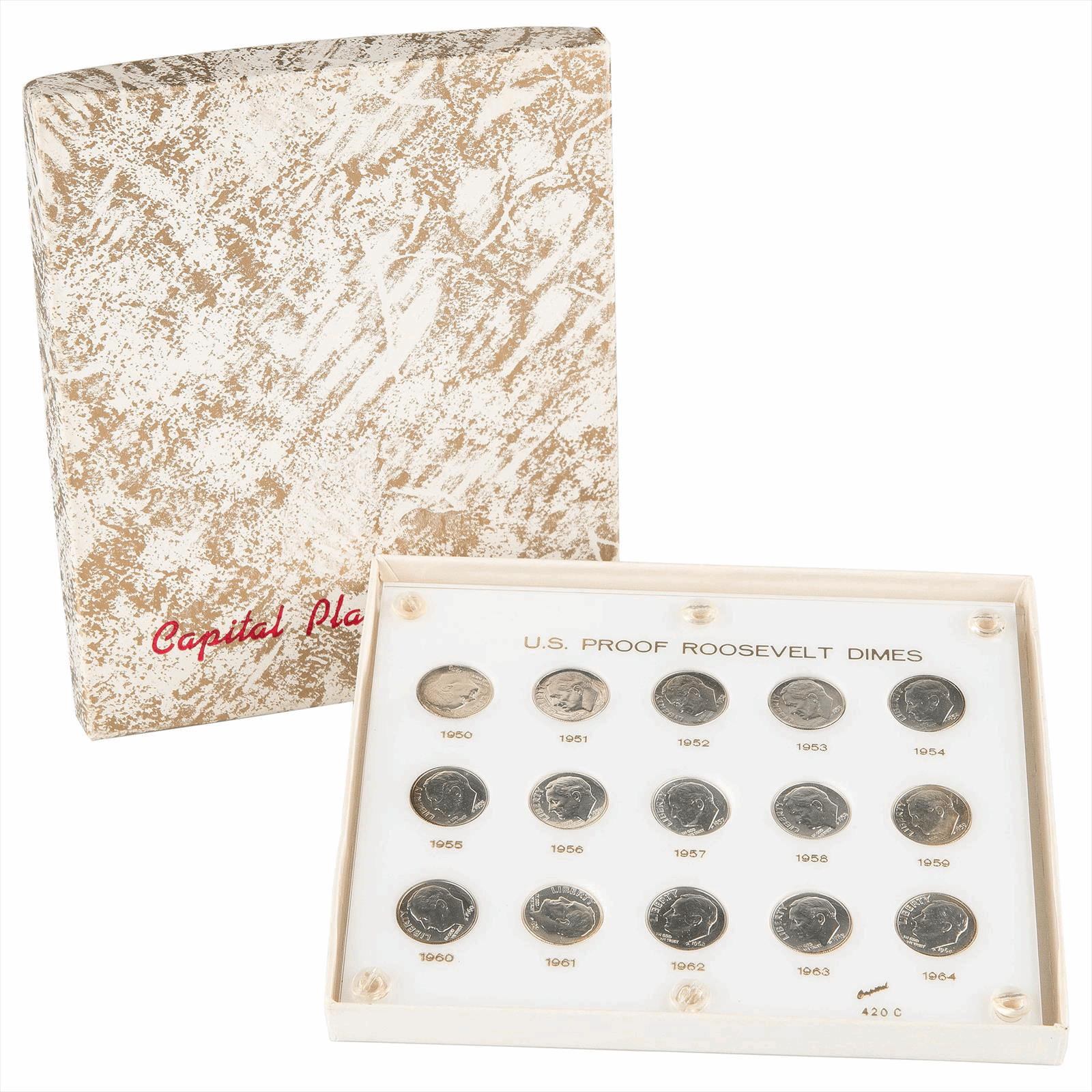 1950-1964 US Proof Roosevelt Dime 10C Capital Plastics Set 