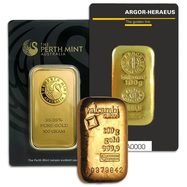 100g .999 Fine Gold Bar -Assorted Mints and Designs-  