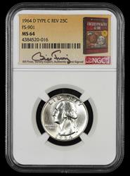 1964 D Washington Quarter NGC MS64 Type C Reverse FS-901 Bill Fivaz Signature Label MS64