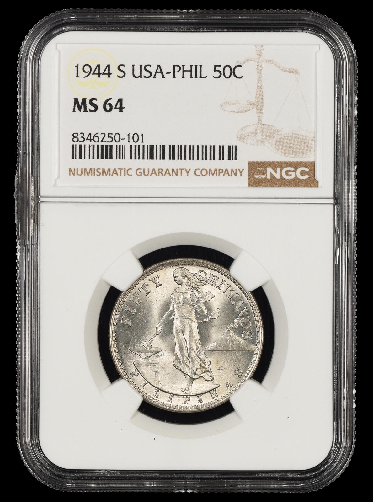 1944 S Philippines 50 Centavos NGC MS64